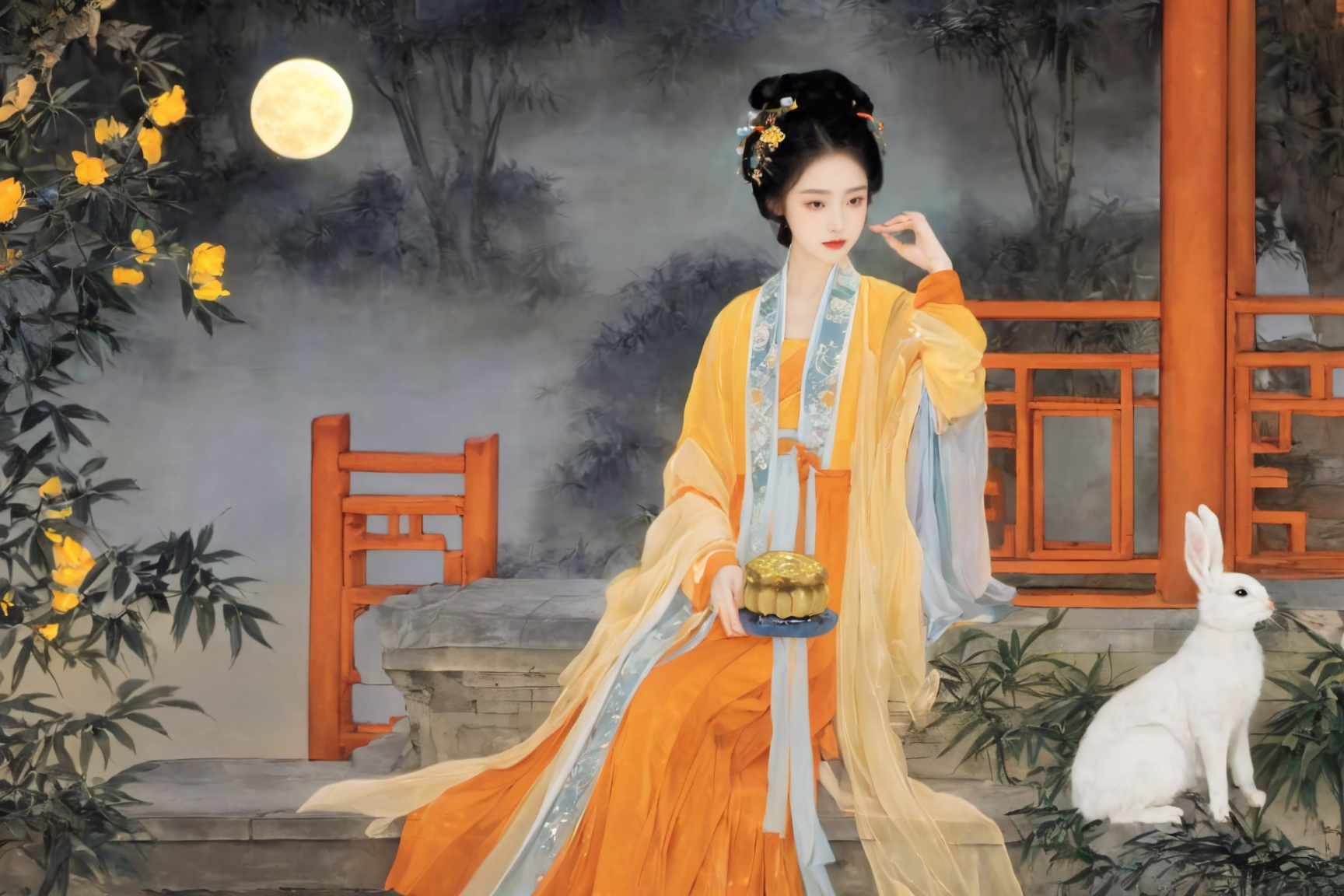 38782-2609046116-the full moon appears exceptionally bright. The first ray of moonlight shines through the mist, shining on the girl. This is a p.png